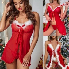 Sexy Christmas Lingerie Women Mrs Santa Sleepwear Babydoll Underwear Xmas Dress