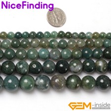 Natural Green Moss Agate Round Gemstone Smooth Loose Beads Jewelry Making 15"