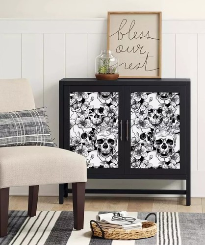 HAOKHOME 93102 Halloween Peel and Stick Wallpaper Sugar Skull Floral for Bedroom - Picture 4 of 8