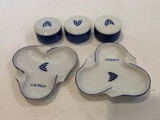 Vintage Rare Spanish Pintado a Mano Cepsa 2 Small Dish & 3 Covered Boxes