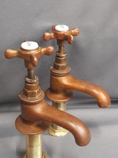 BRASS BATH TAPS ORIGINAL DARK PATINA BRASS BATHROOM TAPS FULLY REFUBISHED