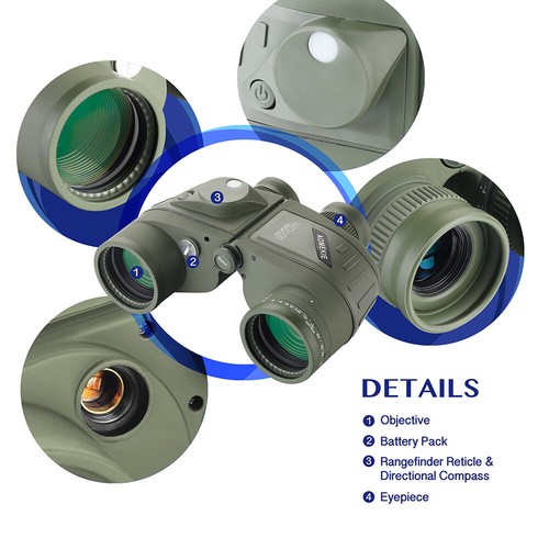 10X50 Binoculars Marine Military Telescope with Compass Rangefinder Waterproof - Picture 9 of 11