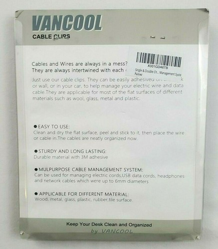 VANCOOL Single & Double Channel 30 Pack Cable Clips Self Adhesive NIP - Afbeelding 3 van 6