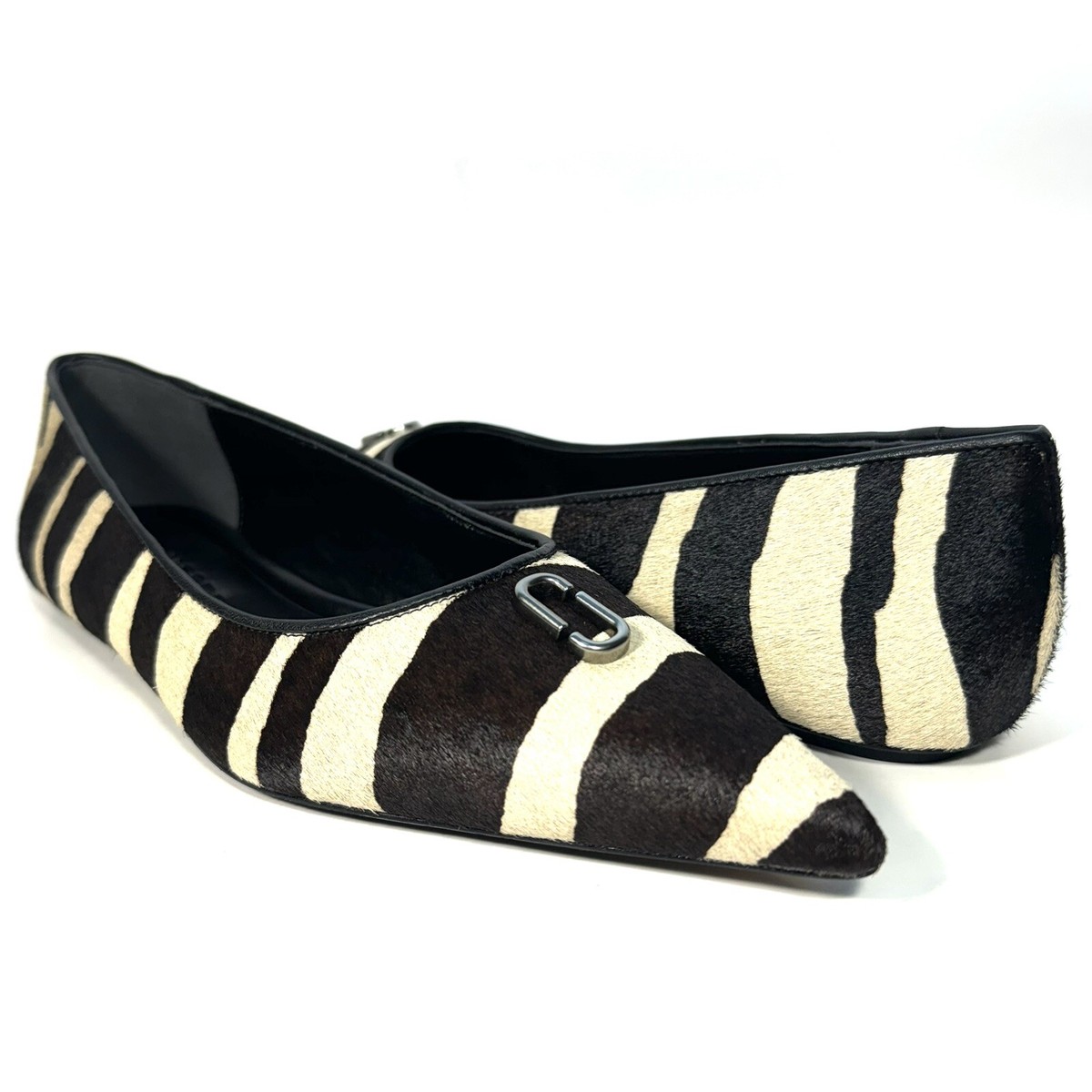 25年★Marc Jacobs 4F5FFL001F03 BALLET FLATS MARC JACOBS Womens The Pointy Toe Ballerina Flats Zebra Pony