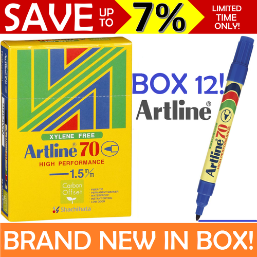 Artline 70 NEW IN BOX SEALED 12x Permanent Marker Blue Bullet Tip 1.5mm