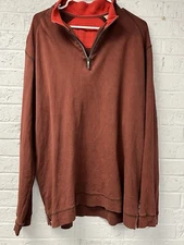 Tommy Bahama Sweater Mens XL Brown 1/4 Zip Pullover Pima Cotton