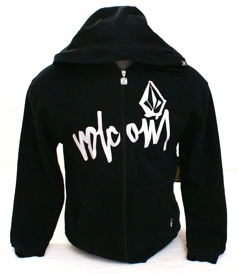 Volcom Black Zip Front Signature Hooded Sweatshirt Hoodie Youth Boy's L NWT - Image 2 of 4