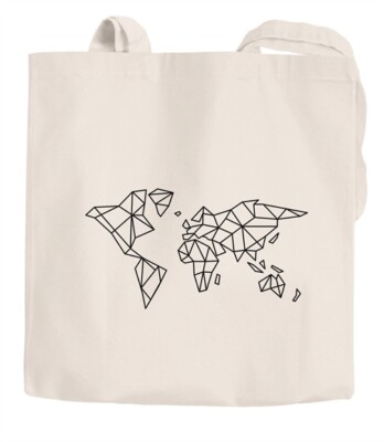 Jutebeutel Weltkarte World Map Low Polygon Baumwolltasche Stoffbeutel