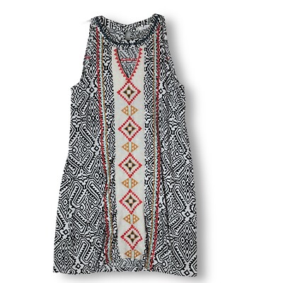 THML Sleeveless Dress Sz S Tunic Embroidered Mini Aztec Print Shift  Bohemian | eBay