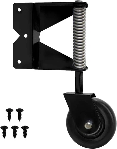 Wheel Caster Vinyl Wood Alu Gate Heavy Duty Spring Loaded Right BLACK Swing Gate - Picture 5 of 10