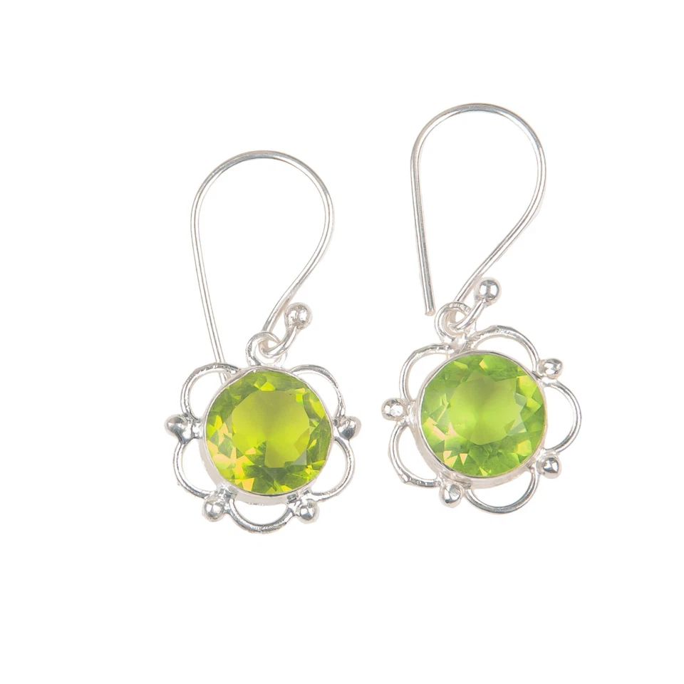 Peridot Gemstone 925 Sterling Silver Jewelry Handmade Stetement Earring1.40" - Image 3 of 4