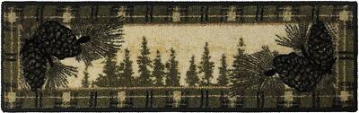 ''Pine Cone'' STAIR TREAD SET Lodge Cabin Mat Rug Non-Slip Rubber Backing Beige