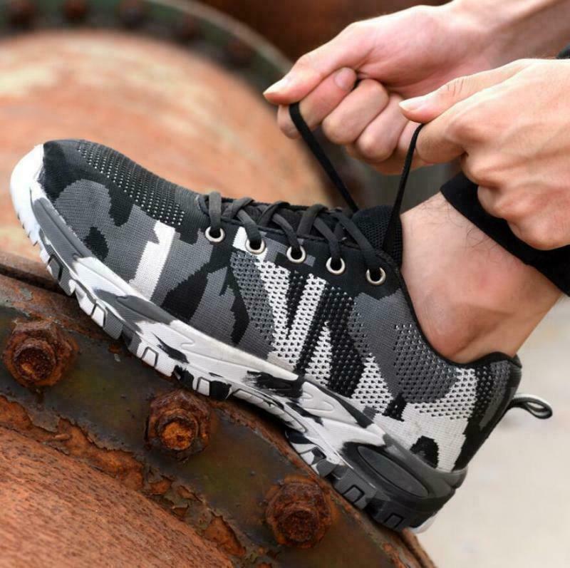 Men's Camo Steel Toe Work Boots Breathable Safety Sneakers for Hiking