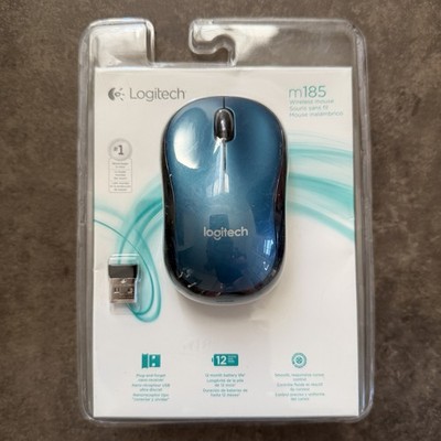 LOGITECH M185 Wireless Mouse, 2.4GHz with USB Mini Receiver (Blue & Black) NEW!