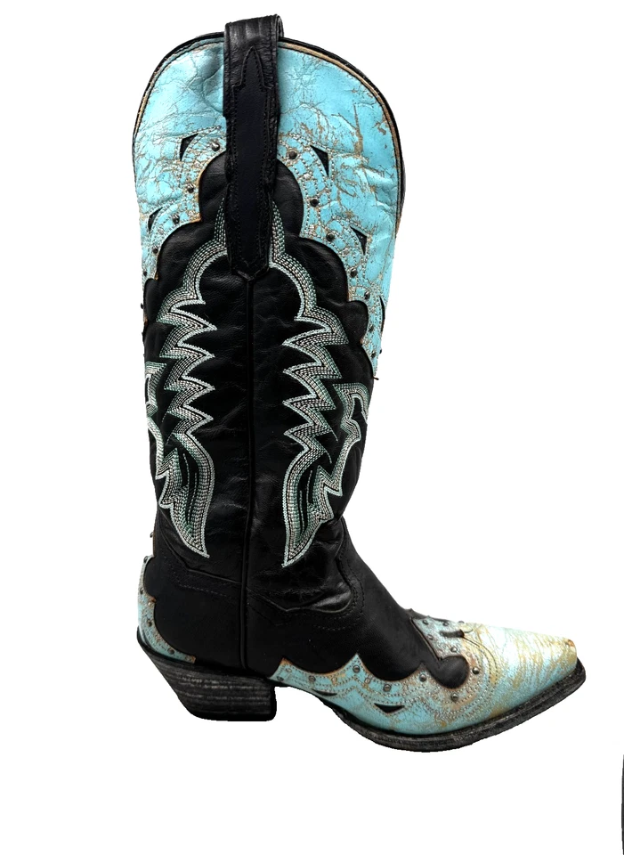 Bota Western Dan Post para mujer Tia superpuesta punta corta Dp3765 azul 6 1/2 Landman Foto 3 de 4