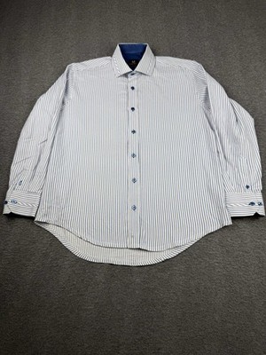 Marcello Sport Modern Fit Men's Dress Shirt Medium 39-40 Striped Blue and White