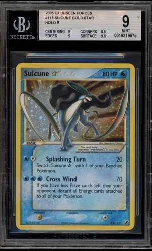 Pokemon Suicune Gold Star EX Unseen Forces Holo Ultra Rare #115 BGS 9 Mint