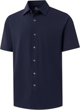 Men's Long Short Sleeve Button Down Shirt Lightweight Stretch Dress Shirt