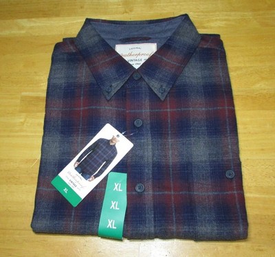 Weatherproof Vintage Flannel Shirt Mens XL Plaid Long Sleeve Button Up Red/Blue