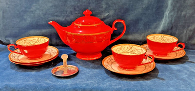 Teavana Exclusive Collection Ruby Red with Gold Filigree Fine Bone China Tea Set