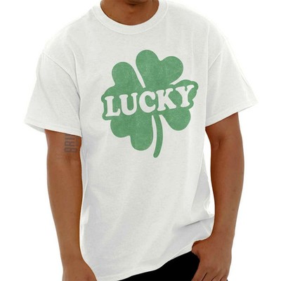 Lucky Irish Four Leaf Clover St Patricks Day Womens or Mens Crewneck T Shirt Tee
