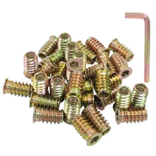 1/4"-20 x 20mm Threaded Inserts for Wood 50 PCS Hex Drive Screw-in Nut
