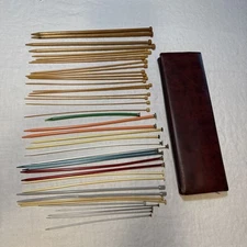 Knitting Needles Assorted Lot Of 42 Wood + Case Aluminum Plastic Various Sizes