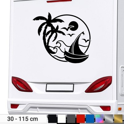 Sun Beach Stickers Palm Trees Holiday Travel Sailboat Campervan Car Motorhome