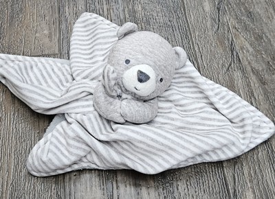 Carters Just One You Gray Bear Lovey White Stripe Baby Blanket Security Blankie