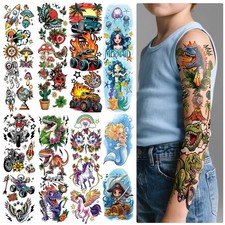 52 Sheets Kids Temporary Tattoos, Full Arm Dinosaurs Rocket Mermaid