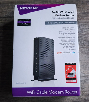 NETGEAR C3700v2 N600 WiFi Cable Modem Router DOCSIS 3.0 Dual Band Xfinity Spectr