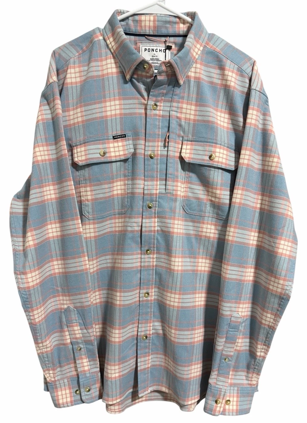 Poncho Flannel "The Madaket" Button Down Long Sleeve Magnetic Men’s Size XL