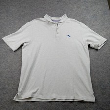 Tommy Bahama Polo Shirt Mens XL Gray White Striped Marlin Logo Casual Golf