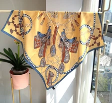 14 Momme Twill Silk Scarf  35'' Bandana Women Neckerchief Wrap Saddle coil Print