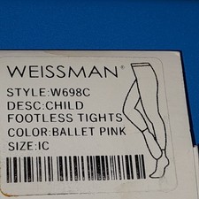 Weissman Footless Dance Tights Ballet Pink Style W698C Size IC Intermediate New