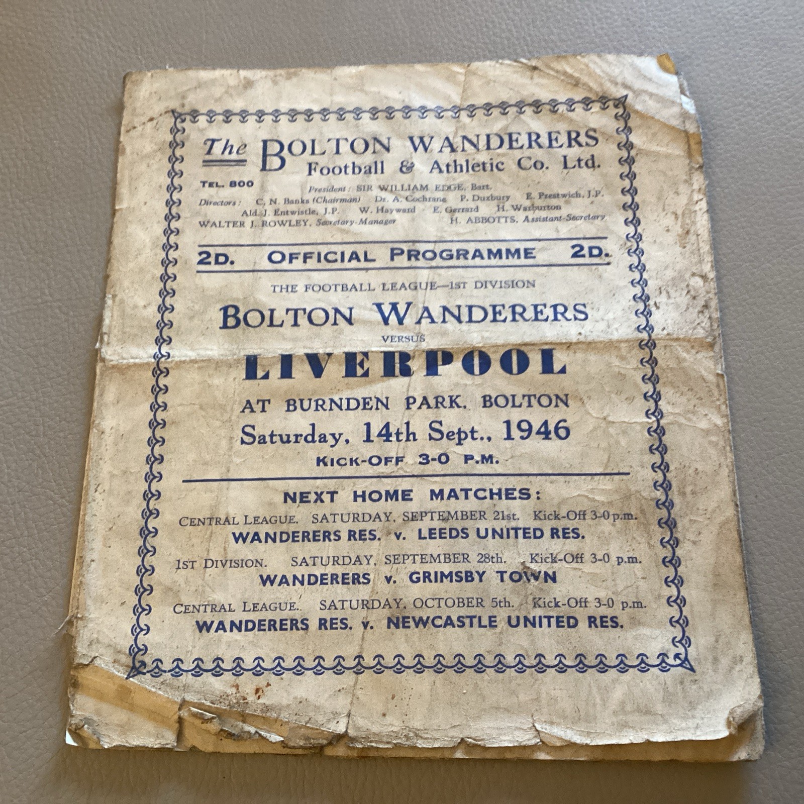 1946/7 Bolton Wanderers Liverpool 14 September 1946 Division 1 Lofthouse Paisley for sale on Ebay