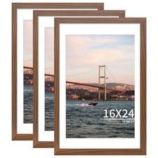 16x24 Picture Frame Brown Set of 3, Display Pictures 12x18 with Mat or 16 x 2...