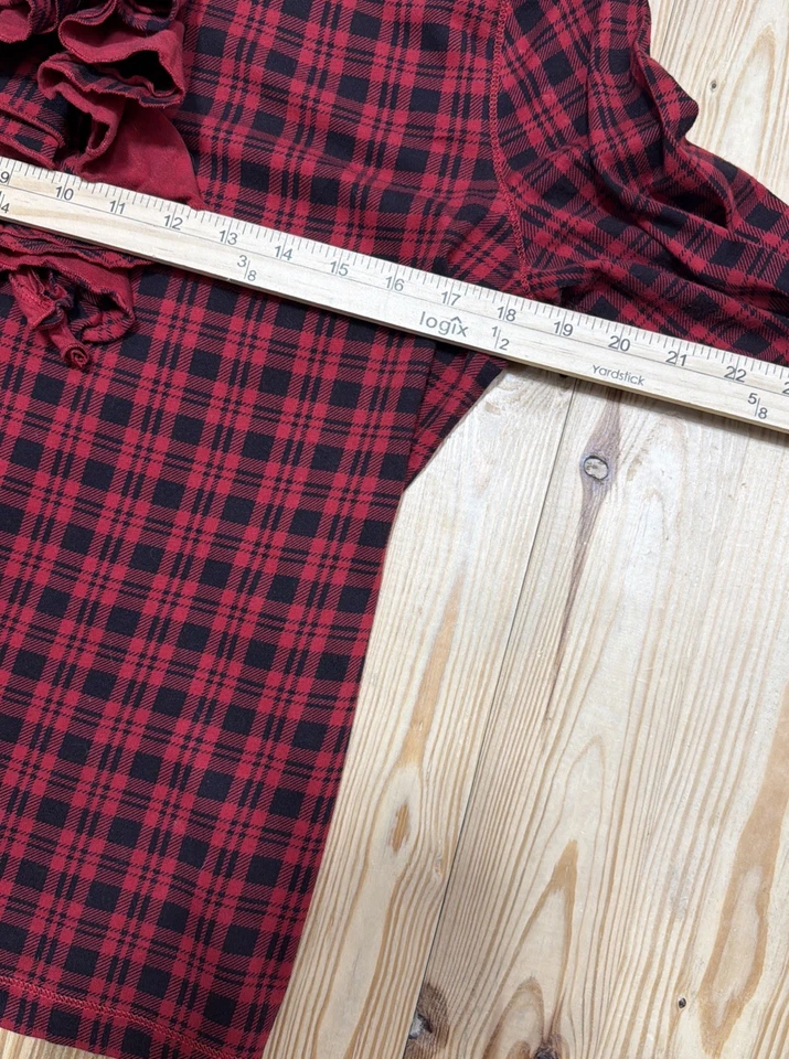 Lauren Ralph Lauren Buffalo Plaid Ruffle Shirt Top Button Long Sleeve Red Sz.L - Image 3 of 4