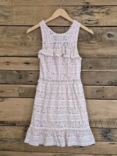 Pink Lace Sleeveless Ruffle Dress Romantic Cottagecore Spring Summer Fit & Flare