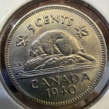 1940 Canadian 5-cent nickel coin F10073