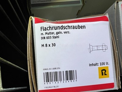 Reyher Schlossschrauben M8x30mm / 100stk  inkl. Muttern  Verzinkt / H2Breg5