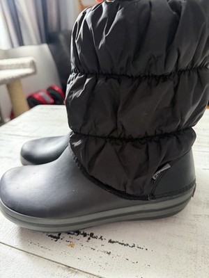 Crocs Black Mid-Calf Lined Snow Boots Pull On Rubber Outdoor Winter Women