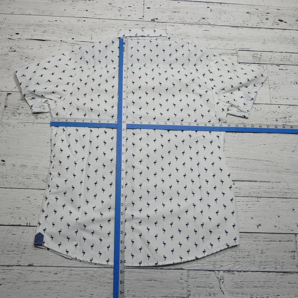 Free Planet Shirt Mens Large White Navy Flamingo Print Short Sleeve Button Up - Image 4 of 4