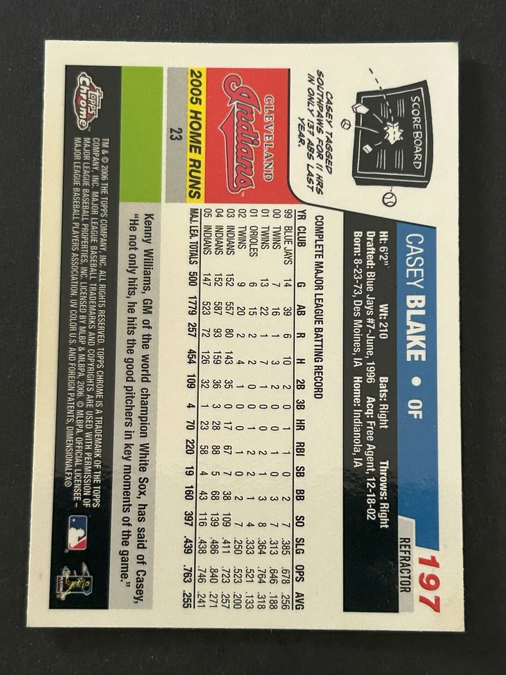 2006 Topps Chrome #197 Casey Blake Refractors Cleveland Indians - Image 2 of 2