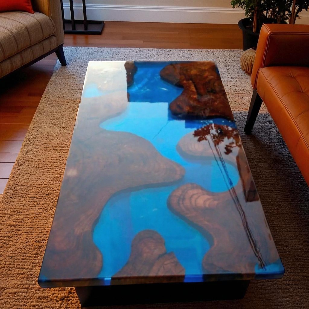 Custom 48x30 Blue Resin Epoxy Wood Dining Table Top Home Decor-image
