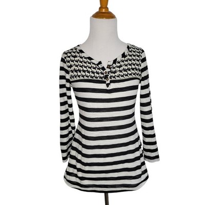 Anthropologie Postmark Bunny Rabbit Striped Henley Shirt Black Women XS