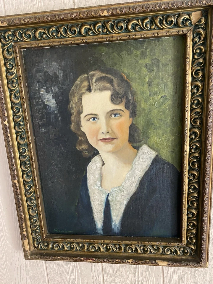 Antigua pintura retrato de mujer Foto 2 de 4