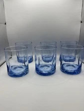 Libbey Crisa Pinched Thumbprint Impressions Light Blue 4" Rocks Glasses Set Of 6