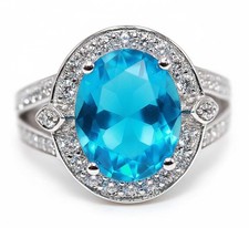 5CT Blue Topaz  White Topaz 925 Solid Sterling Silver Ring Jewelry Sz 7