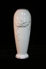Vase Lenox Bone China Flower Ribbon Ivory Cream White Marked 24K Gold Trim